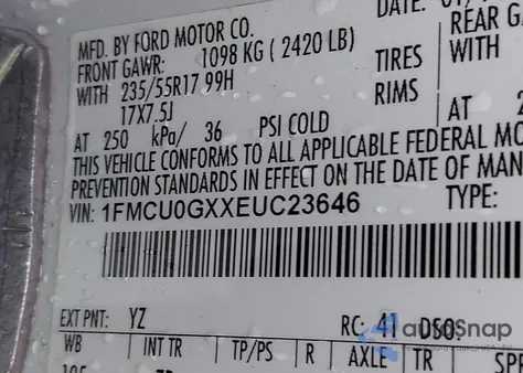 2014 Ford Escape Se из США, поврежденный, VIN 1FMCU0GXXEUC23646